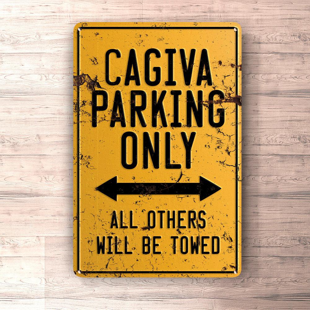Cagiva Parking Only Skilte, Musemåtte, Dørmåtte-Parking skilte-Cagiva-Garage Culture Shop- garage - man cave - merchandise