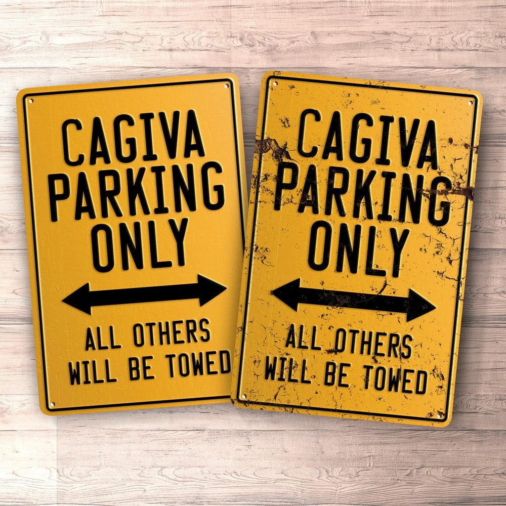 Cagiva Parking Only Skilte, Musemåtte, Dørmåtte , Plakat-Parking skilte-Cagiva-Garage Culture Shop- garage - man cave - merchandise