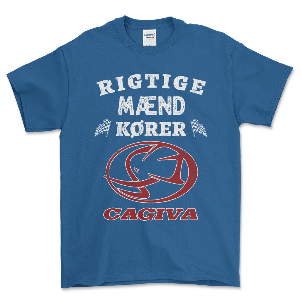 Cagiva Rigtige Mænd Kører - Unisex T-Shirt , Bomuld-Beklædning-Cagiva-Blå Royal-S-Forside-Garage Culture Shop- garage - man cave - merchandise