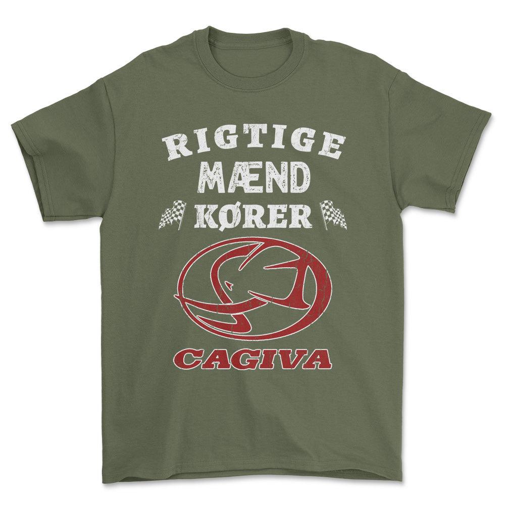 Cagiva Rigtige Mænd Kører - Unisex T-Shirt , Bomuld-Beklædning-Cagiva-Grøn Militær-S-Forside-Garage Culture Shop- garage - man cave - merchandise
