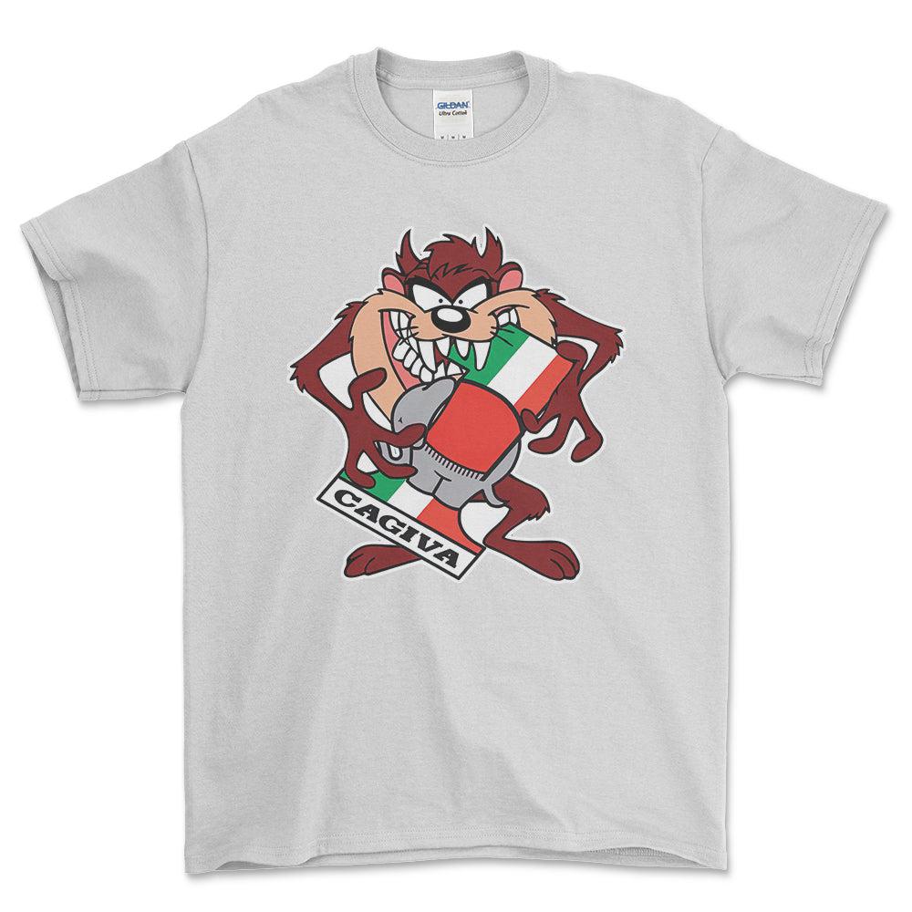 Cagiva TAZ Unisex T-Shirt , Bomuld-Beklædning-Cagiva-Hvid-S-Forside-Garage Culture Shop- garage - man cave - merchandise
