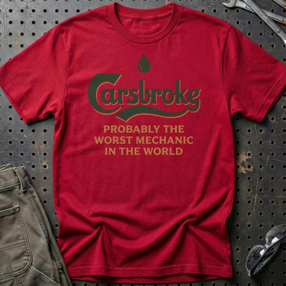 CarsBroke (Carlberg parody) - Unisex T-Shirt , Bomuld-Beklædning-Funny Garage-Rød-S-Garage Culture Shop- garage - man cave - merchandise