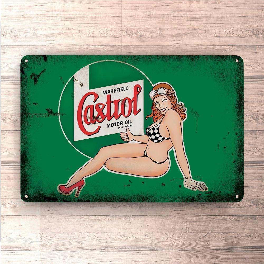 Castrol Pin-Up Vintage Skilte, Musemåtte, Dørmåtte-Skilte-Motorolie-Garage Culture Shop- garage - man cave - merchandise