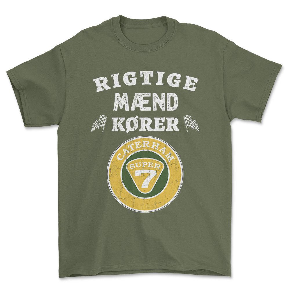 Caterham Rigtige Mænd Kører - Unisex T-Shirt , Bomuld-Beklædning-Caterham-Grøn Militær-S-Forside-Garage Culture Shop- garage - man cave - merchandise