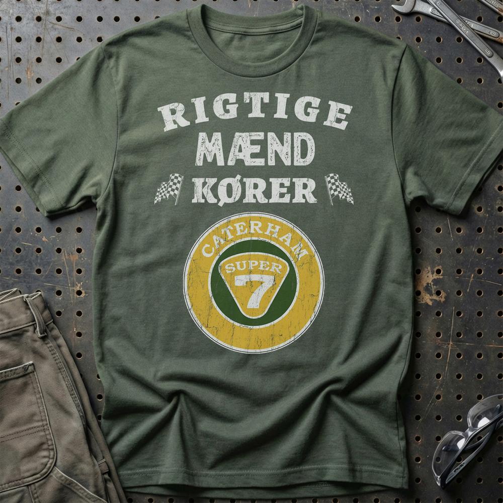 Caterham Rigtige Mænd Kører - Unisex T-Shirt , Bomuld-Beklædning-Caterham-Grøn Militær-S-Garage Culture Shop- garage - man cave - merchandise
