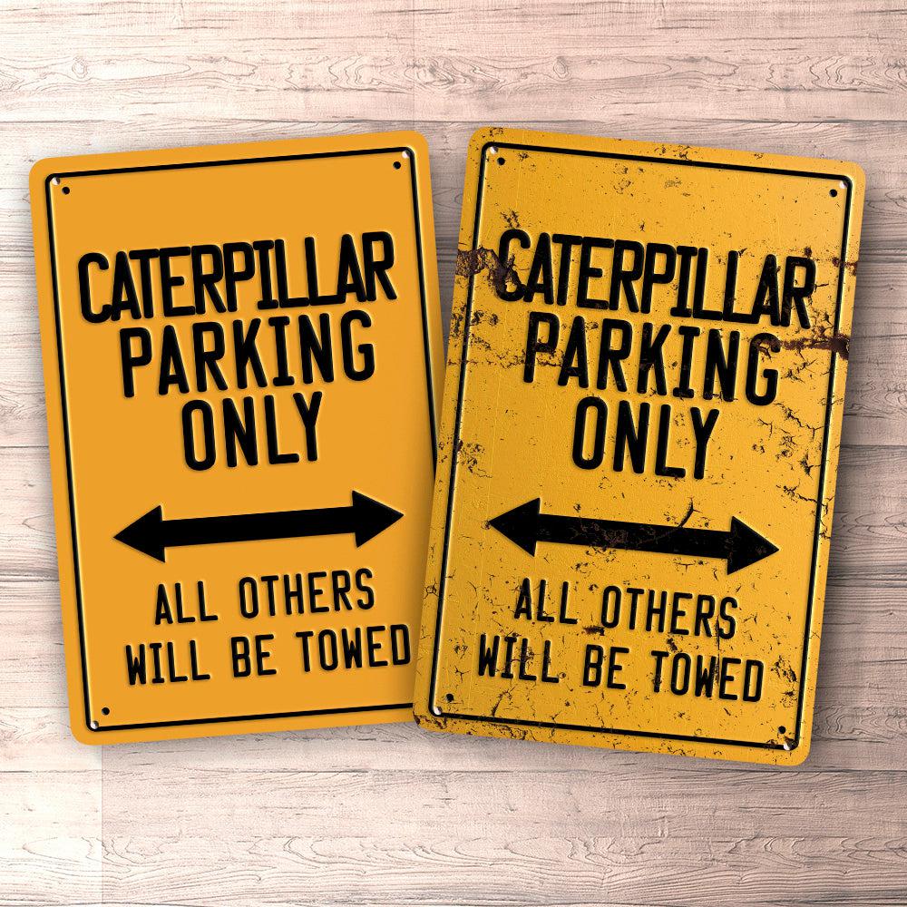 Caterpillar Parking Only Skilte, Musemåtte, Dørmåtte , Plakat-Parking skilte-Caterpillar-Garage Culture Shop- garage - man cave - merchandise