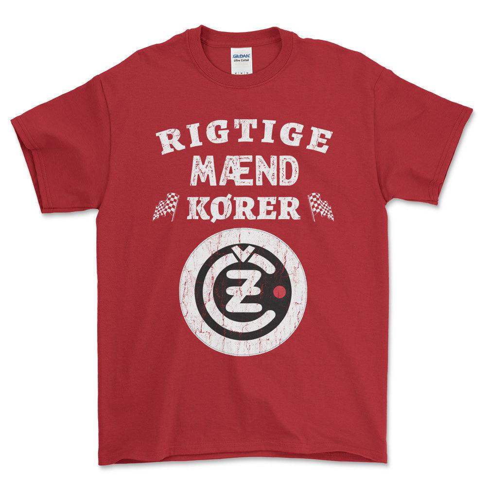 Cezeta Rigtige Mænd Kører - Unisex T-Shirt , Bomuld-Beklædning-Čezeta-Rød-S-Forside-Garage Culture Shop- garage - man cave - merchandise