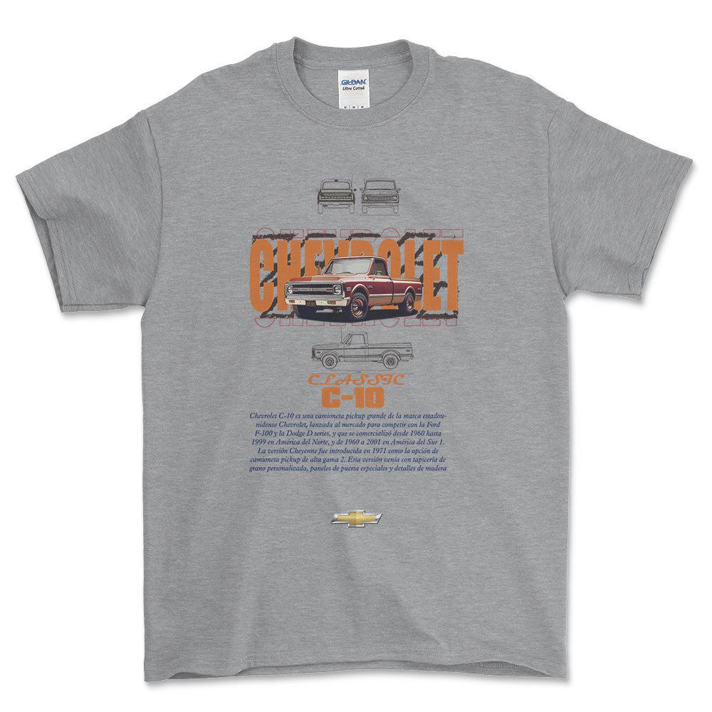 Chevrolet C10 - Unisex T-Shirt , Bomuld-Beklædning-Chevrolet-Grå Sport-S-Forside-Garage Culture Shop- garage - man cave - merchandise