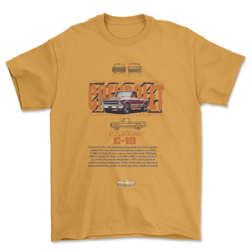 Chevrolet C10 - Unisex T-Shirt , Bomuld-Beklædning-Chevrolet-Guld-S-Forside-Garage Culture Shop- garage - man cave - merchandise