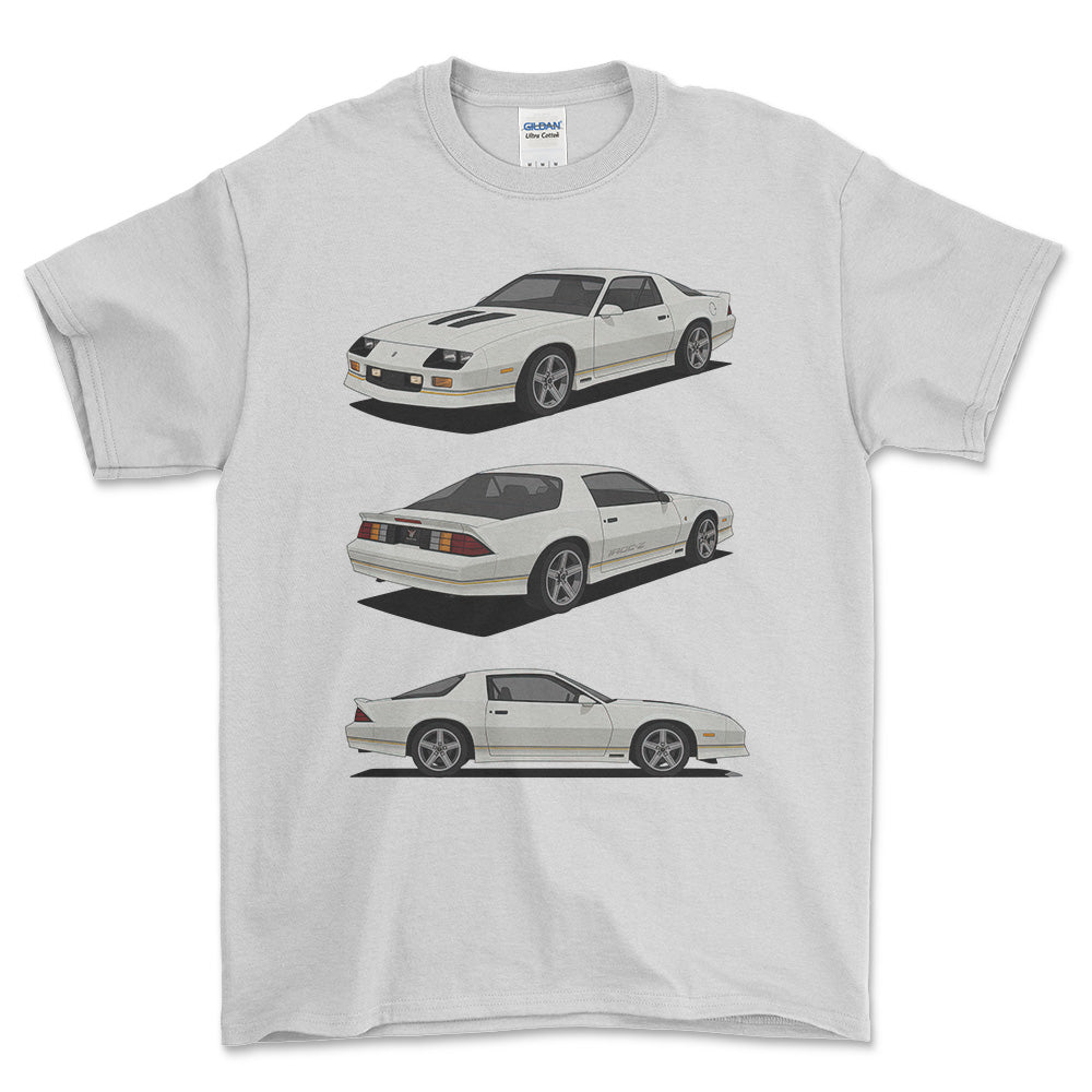 Chevrolet Camaro 3 gen IROC-Z - One Line Style Unisex T-Shirt-Beklædning-Chevrolet-Hvid-S-Forside-Garage Culture Shop- garage - man cave - merchandise
