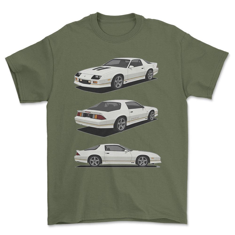 Chevrolet Camaro 3 gen IROC-Z - One Line Style Unisex T-Shirt-Beklædning-Chevrolet-Grøn Militær-S-Forside-Garage Culture Shop- garage - man cave - merchandise