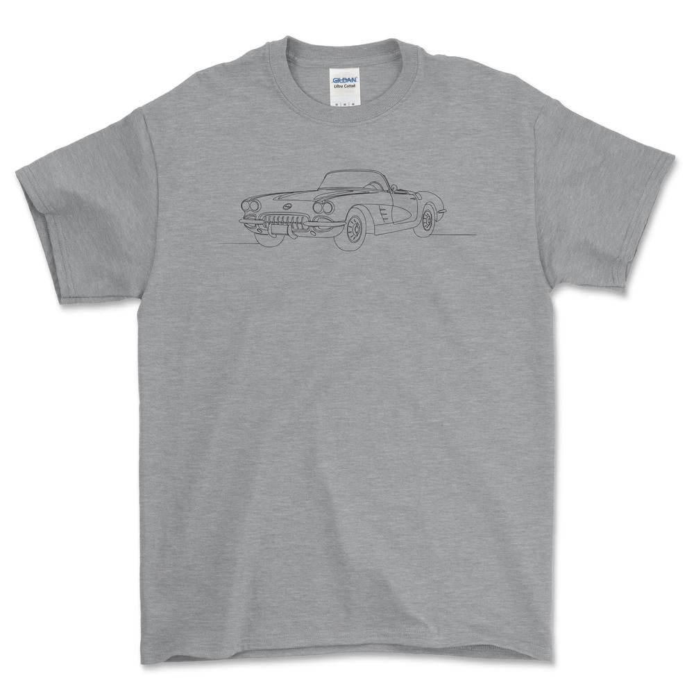 Chevrolet Corvette C1 - One Line Style Unisex T-Shirt-Beklædning-Chevrolet-Grå Sport-S-Forside-Garage Culture Shop- garage - man cave - merchandise