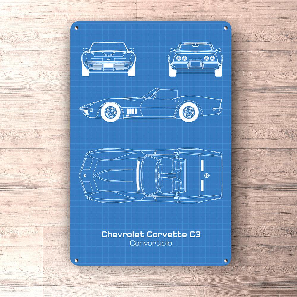 Chevrolet Corvette C3 Convertible Blueprint Skilte, Musemåtte, Dørmåtte-Blueprint-Chevrolet-Garage Culture Shop- garage - man cave - merchandise