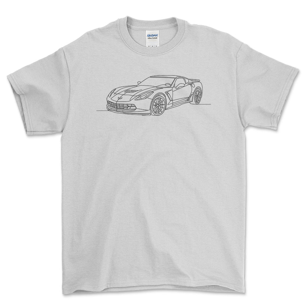 Chevrolet Corvette C7 Z06 - One Line Style Unisex T-Shirt-Beklædning-Chevrolet-Hvid-S-Forside-Garage Culture Shop- garage - man cave - merchandise