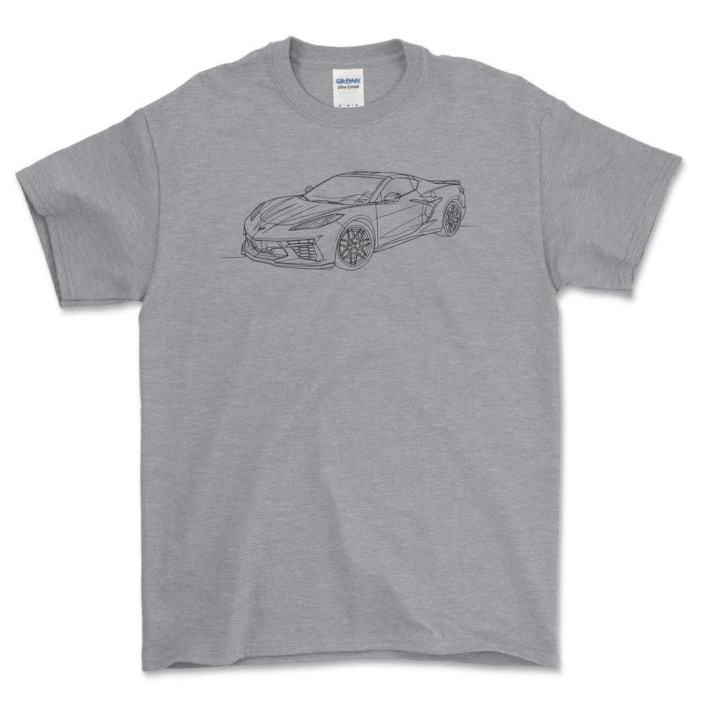 Chevrolet Corvette C8 - One Line Style Unisex T-Shirt-Beklædning-Chevrolet-Grå Sport-S-Forside-Garage Culture Shop- garage - man cave - merchandise