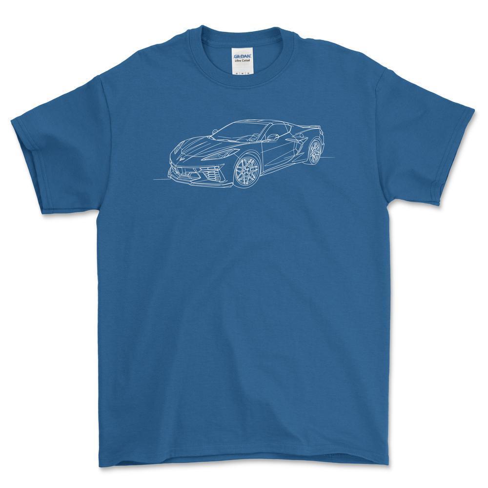 Chevrolet Corvette C8 - One Line Style Unisex T-Shirt-Beklædning-Chevrolet-Blå Royal-S-Forside-Garage Culture Shop- garage - man cave - merchandise