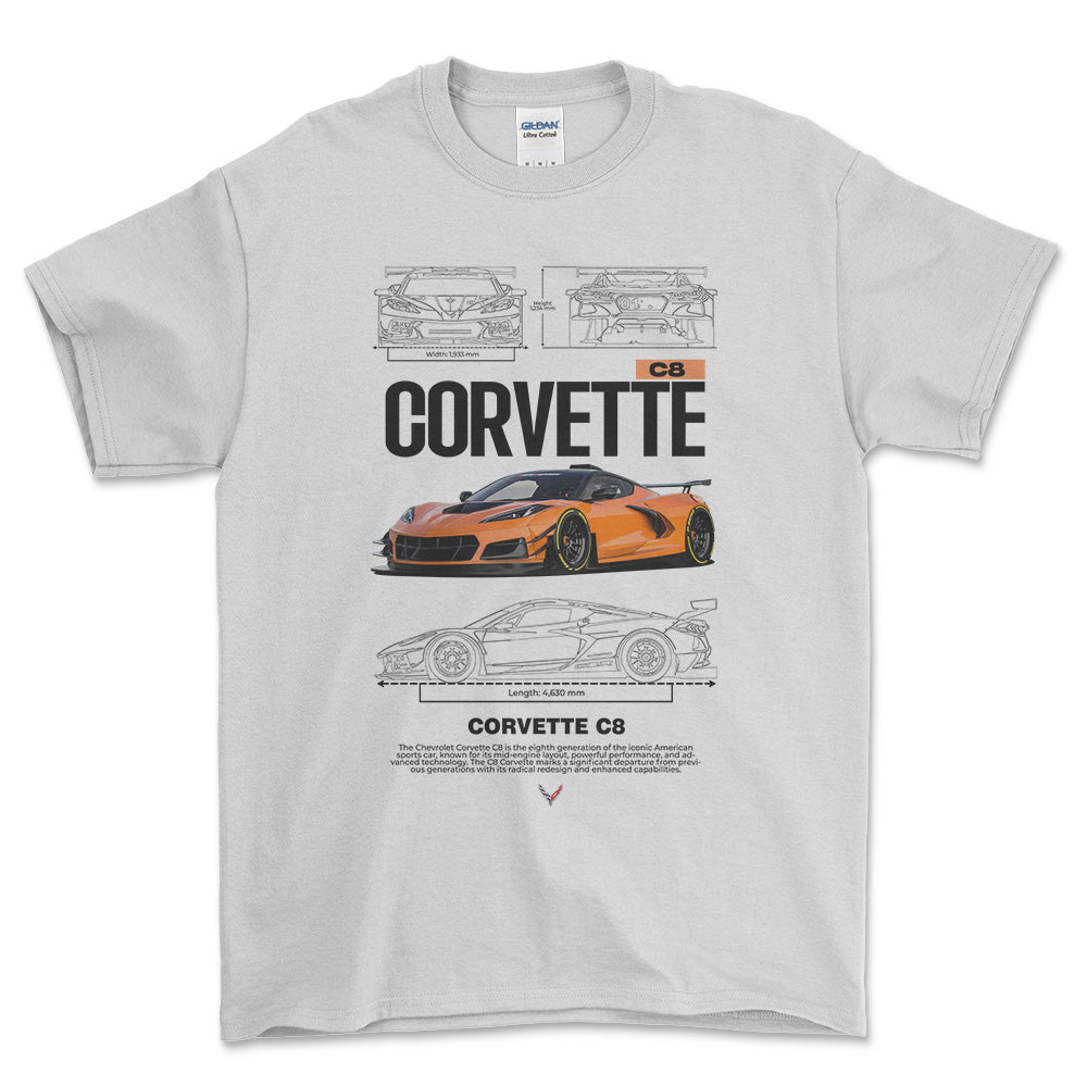 Chevrolet Corvette C8 - Unisex T-Shirt , Bomuld-Beklædning-Chevrolet-Hvid-S-Forside-Garage Culture Shop- garage - man cave - merchandise