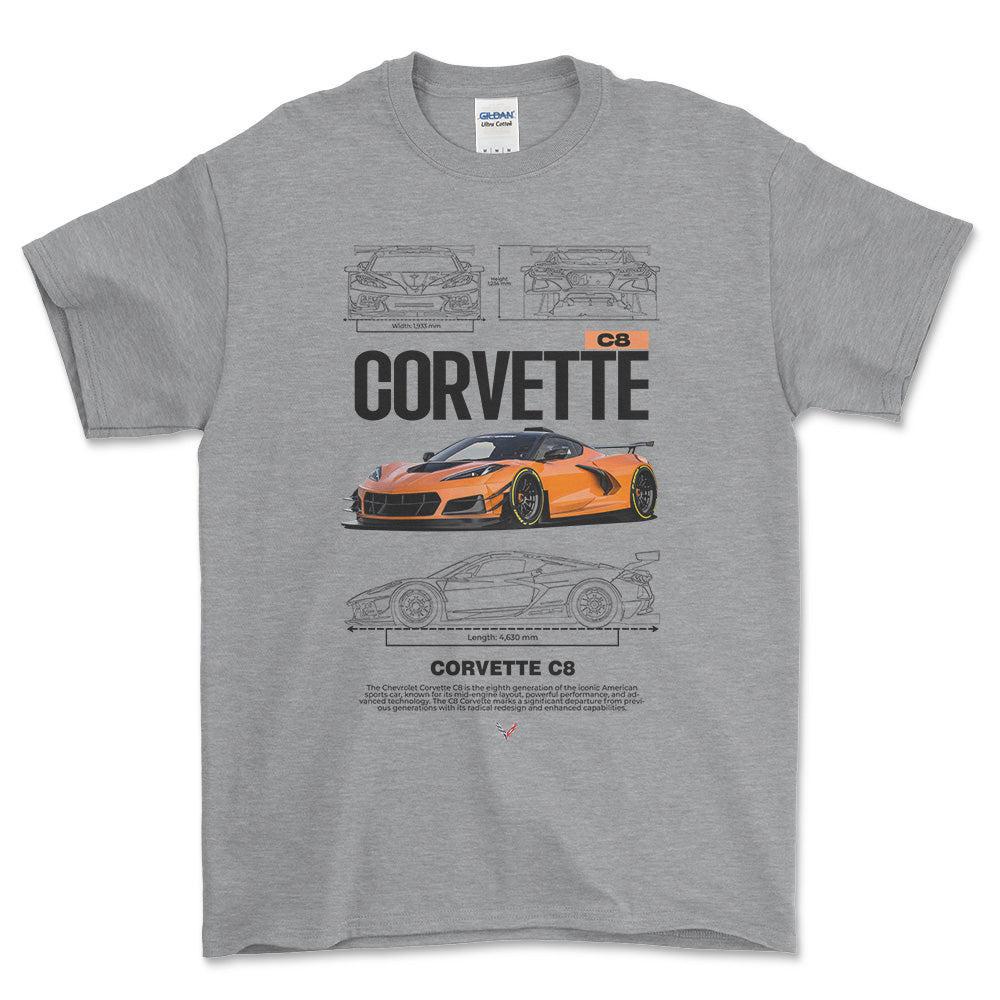 Chevrolet Corvette C8 - Unisex T-Shirt , Bomuld-Beklædning-Chevrolet-Grå Sport-S-Forside-Garage Culture Shop- garage - man cave - merchandise