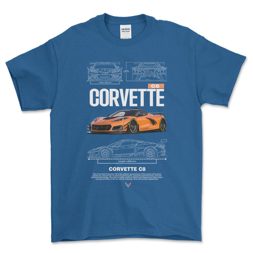 Chevrolet Corvette C8 - Unisex T-Shirt , Bomuld-Beklædning-Chevrolet-Blå Royal-S-Forside-Garage Culture Shop- garage - man cave - merchandise