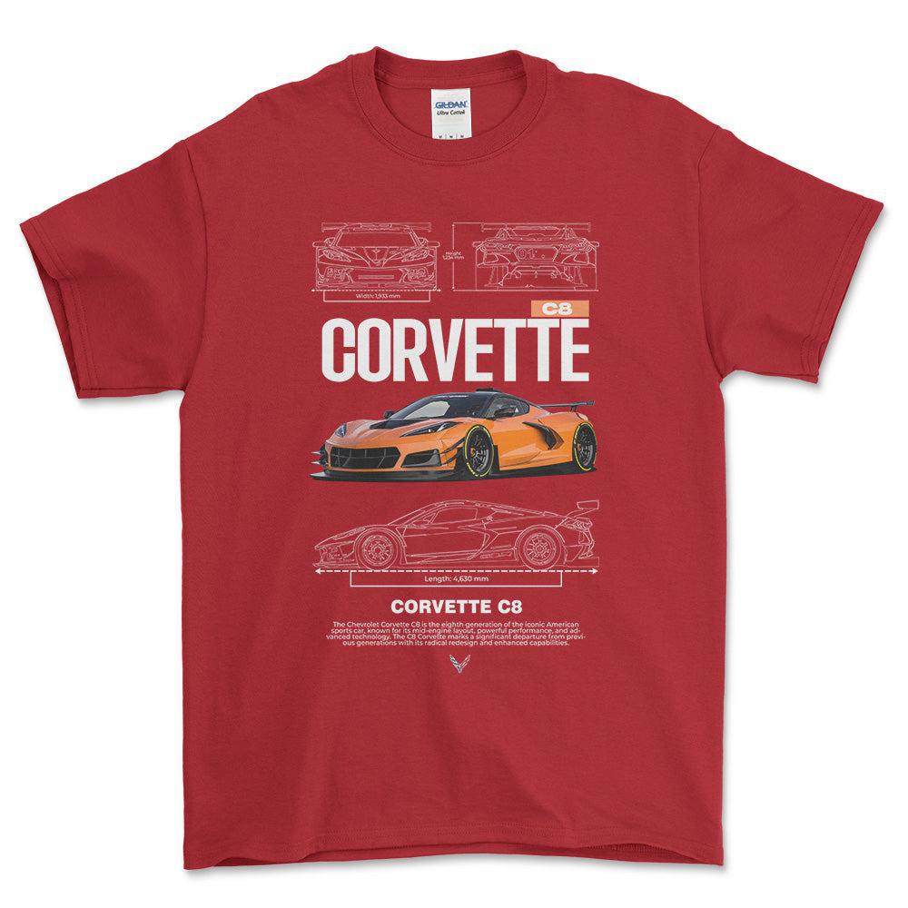Chevrolet Corvette C8 - Unisex T-Shirt , Bomuld-Beklædning-Chevrolet-Rød-S-Forside-Garage Culture Shop- garage - man cave - merchandise