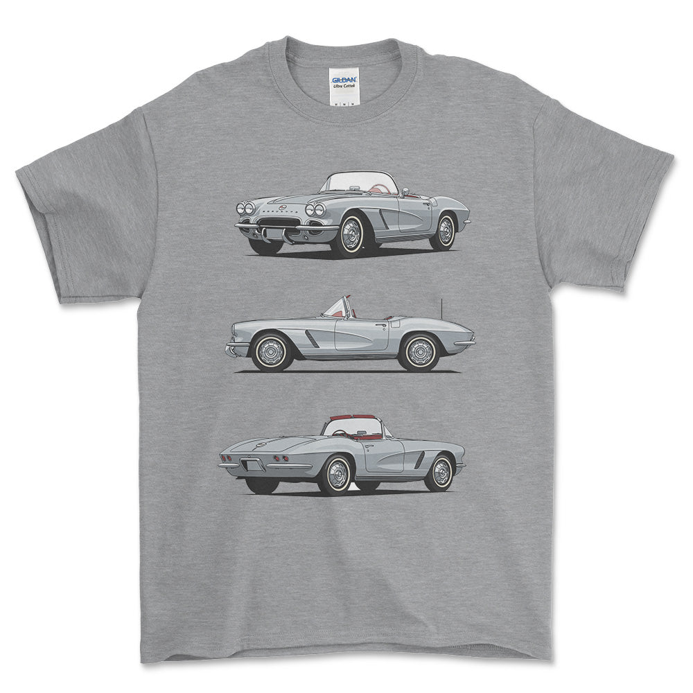 Chevrolet Corvette Convertible 1962 - Unisex T-Shirt-Beklædning-Chevrolet-Grå Sport-S-Forside-Garage Culture Shop- garage - man cave - merchandise