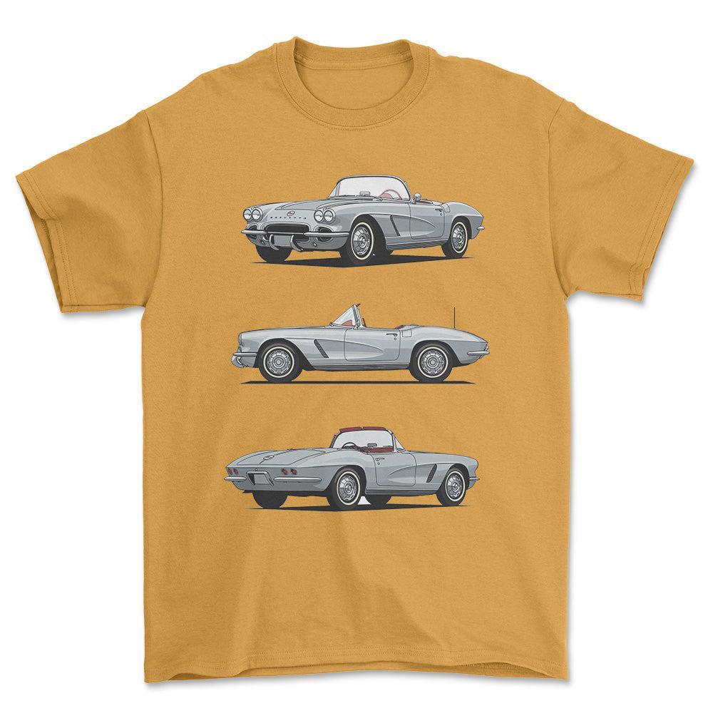 Chevrolet Corvette Convertible 1962 - Unisex T-Shirt-Beklædning-Chevrolet-Guld-S-Forside-Garage Culture Shop- garage - man cave - merchandise