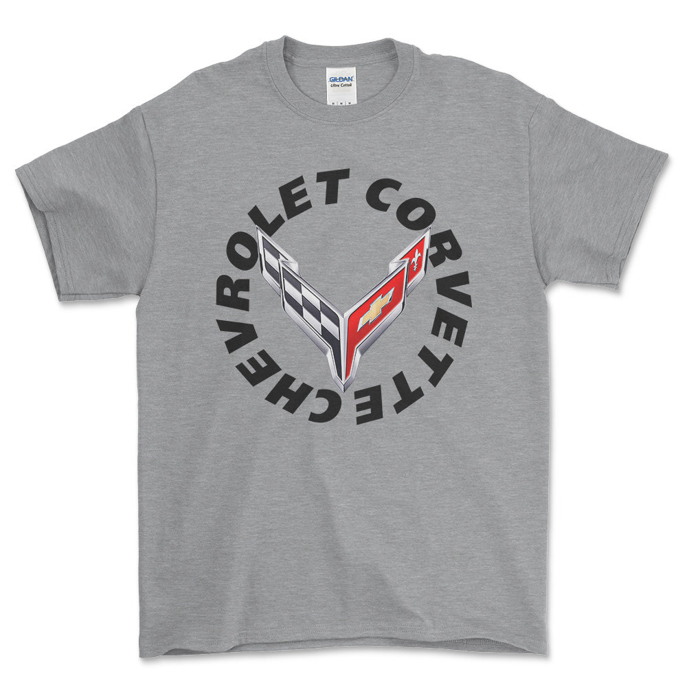 Chevrolet Corvette - Unisex T-Shirt , Bomuld-Beklædning-Chevrolet-Grå Sport-S-Forside-Garage Culture Shop- garage - man cave - merchandise