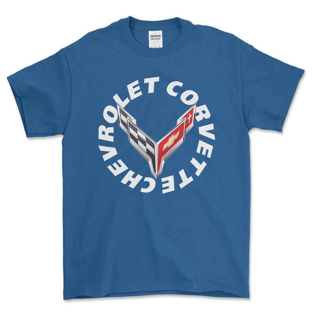 Chevrolet Corvette - Unisex T-Shirt , Bomuld-Beklædning-Chevrolet-Blå Royal-S-Forside-Garage Culture Shop- garage - man cave - merchandise