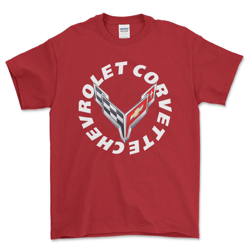 Chevrolet Corvette - Unisex T-Shirt , Bomuld-Beklædning-Chevrolet-Rød-S-Forside-Garage Culture Shop- garage - man cave - merchandise