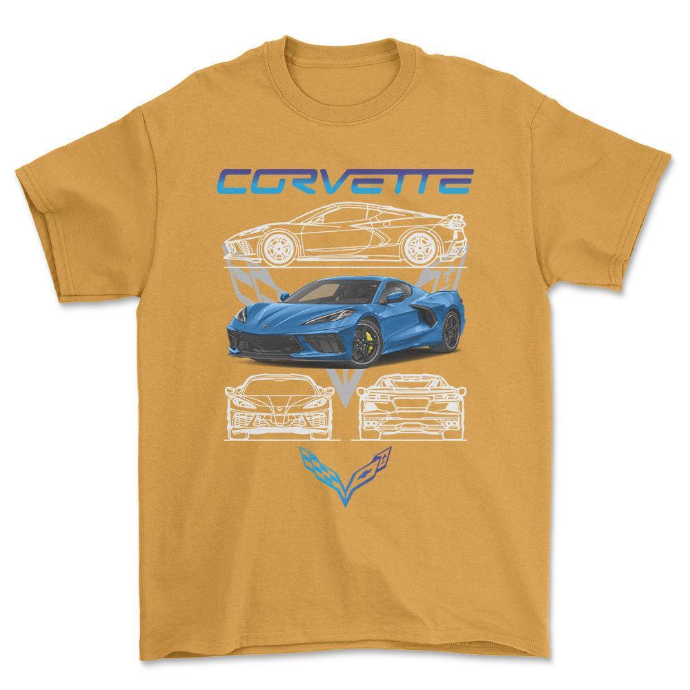 Chevrolet Corvette - Unisex T-Shirt , Bomuld-Beklædning-Chevrolet-Guld-S-Forside-Garage Culture Shop- garage - man cave - merchandise