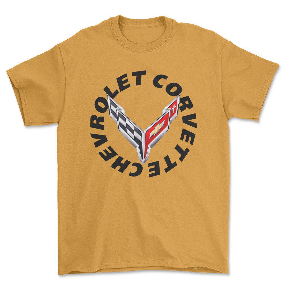 Chevrolet Corvette - Unisex T-Shirt , Bomuld-Beklædning-Chevrolet-Guld-S-Forside-Garage Culture Shop- garage - man cave - merchandise
