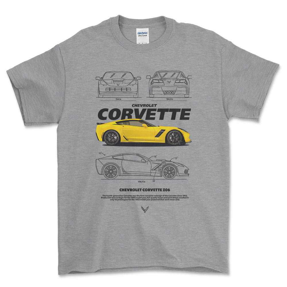 Chevrolet Corvette Z06 - Unisex T-Shirt , Bomuld-Beklædning-Chevrolet-Grå Sport-S-Forside-Garage Culture Shop- garage - man cave - merchandise