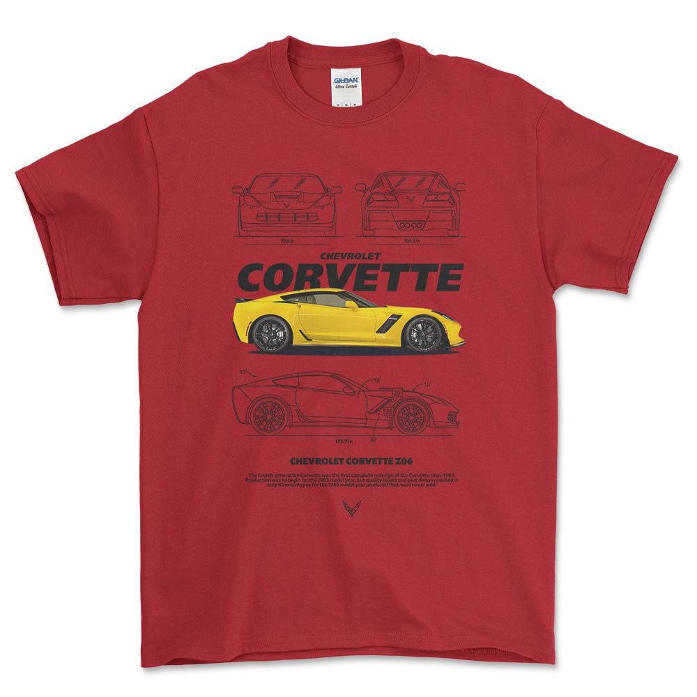 Chevrolet Corvette Z06 - Unisex T-Shirt , Bomuld-Beklædning-Chevrolet-Rød-S-Forside-Garage Culture Shop- garage - man cave - merchandise