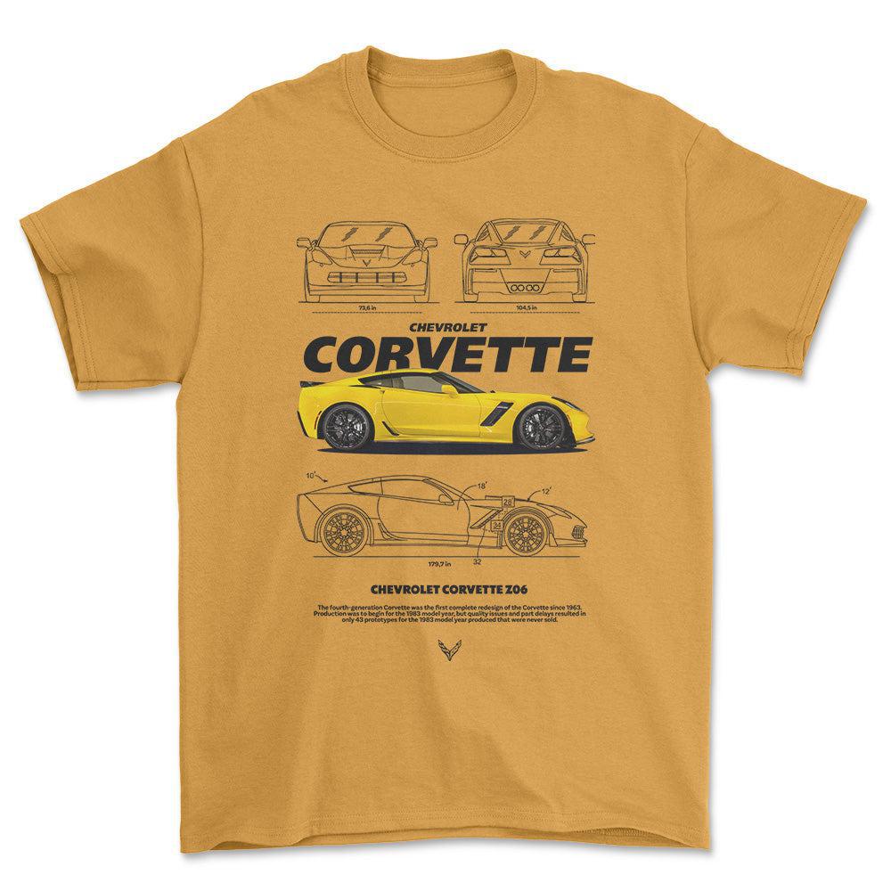 Chevrolet Corvette Z06 - Unisex T-Shirt , Bomuld-Beklædning-Chevrolet-Guld-S-Forside-Garage Culture Shop- garage - man cave - merchandise