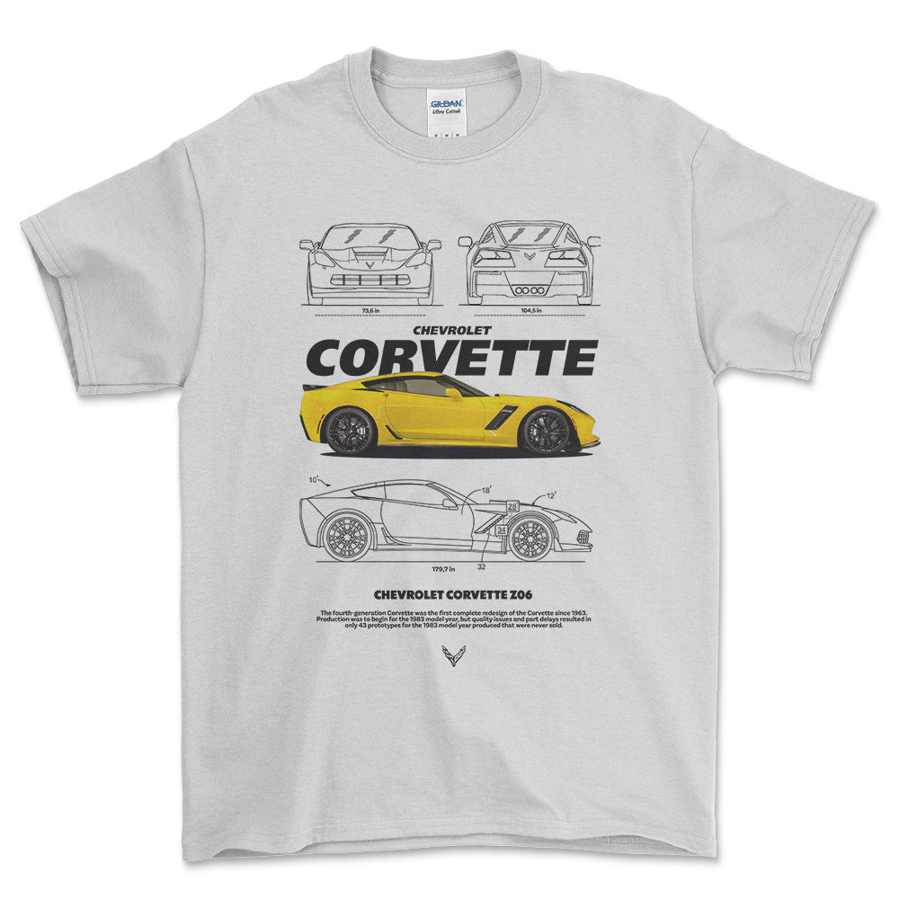 Chevrolet Corvette Z06 - Unisex T-Shirt , Bomuld-Beklædning-Chevrolet-Hvid-S-Forside-Garage Culture Shop- garage - man cave - merchandise