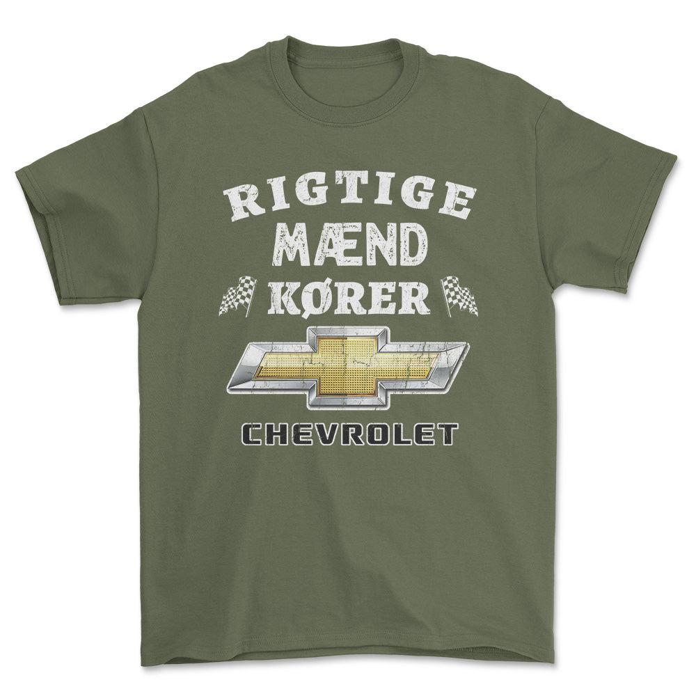 Chevrolet Rigtige Mænd Kører - Unisex T-Shirt , Bomuld-Beklædning-Chevrolet-Grøn Militær-S-Forside-Garage Culture Shop- garage - man cave - merchandise