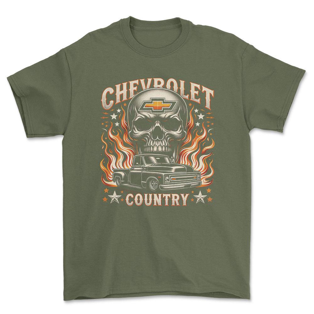 Chevrolet Truck - Chevrolet Country - Unisex T-Shirt , Bomuld-Beklædning-Chevrolet-Grøn Militær-S-Forside-Garage Culture Shop- garage - man cave - merchandise