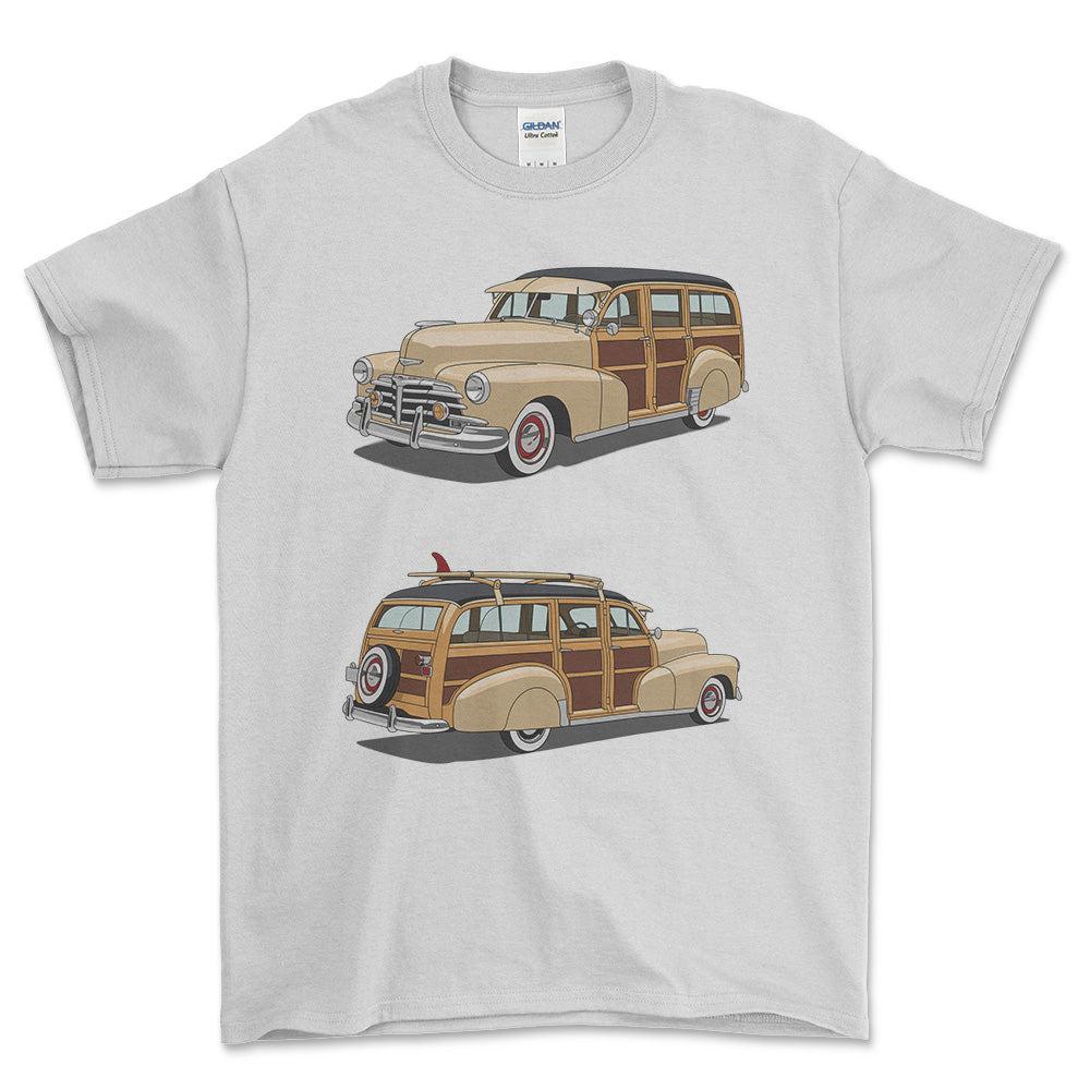 Chevrolet Woody Wagon 1948 - One Line Style Unisex T-Shirt-Beklædning-Chevrolet-Hvid-S-Forside-Garage Culture Shop- garage - man cave - merchandise