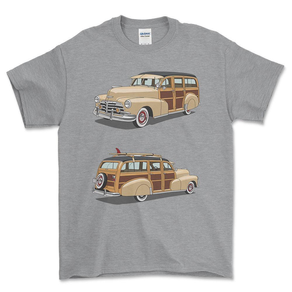 Chevrolet Woody Wagon 1948 - One Line Style Unisex T-Shirt-Beklædning-Chevrolet-Grå Sport-S-Forside-Garage Culture Shop- garage - man cave - merchandise