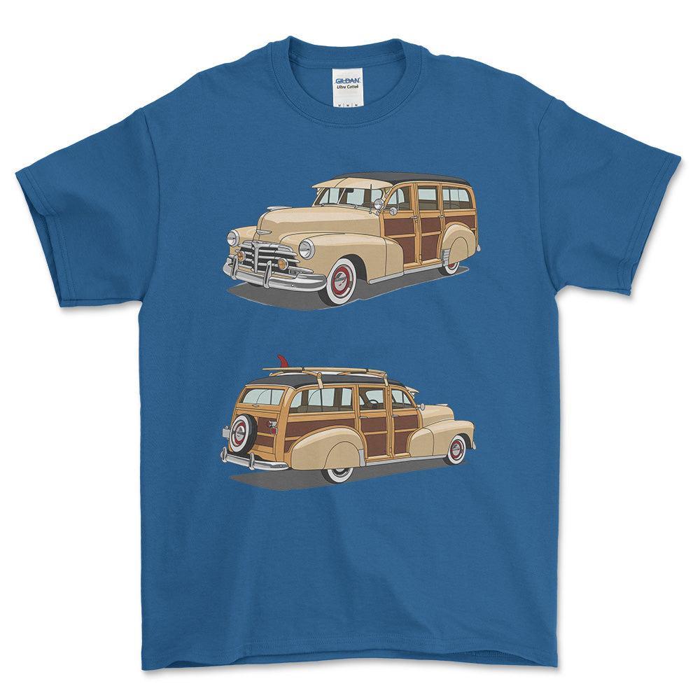 Chevrolet Woody Wagon 1948 - One Line Style Unisex T-Shirt-Beklædning-Chevrolet-Blå Royal-S-Forside-Garage Culture Shop- garage - man cave - merchandise