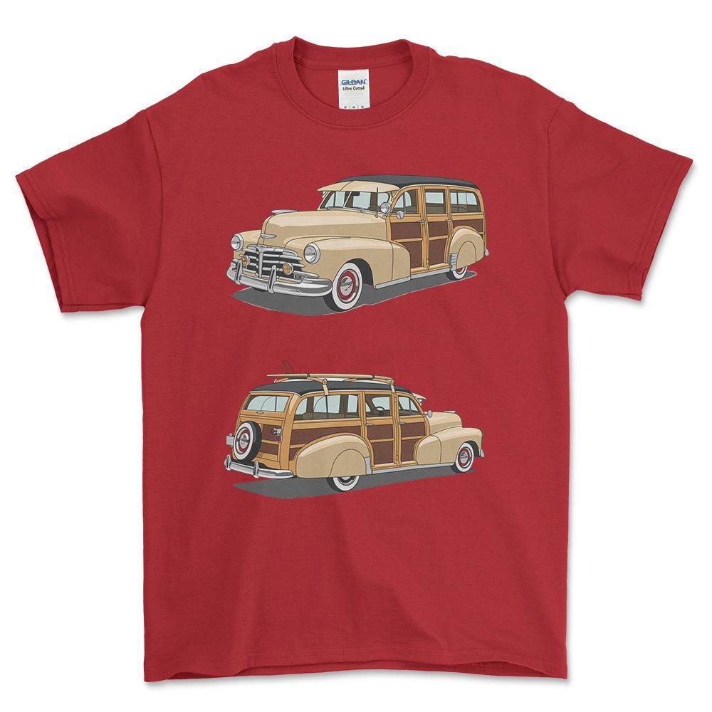 Chevrolet Woody Wagon 1948 - One Line Style Unisex T-Shirt-Beklædning-Chevrolet-Rød-S-Forside-Garage Culture Shop- garage - man cave - merchandise