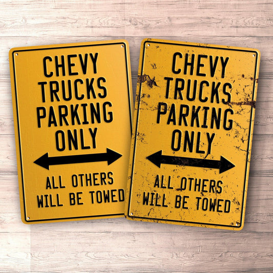 Chevy Trucks Parking Only Skilte, Musemåtte, Dørmåtte , Plakat-Parking skilte-Chevrolet-Garage Culture Shop- garage - man cave - merchandise