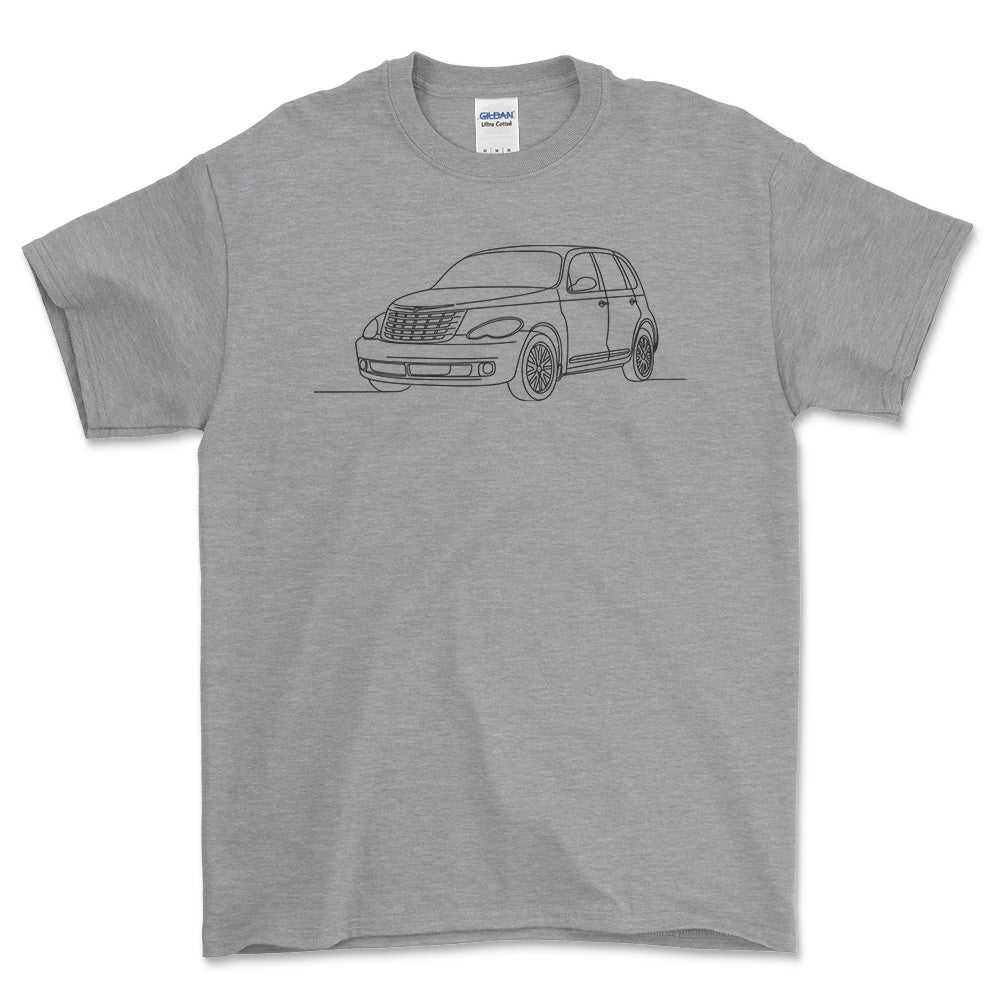 Chrysler PT Cruiser - One Line Style Unisex T-Shirt-Beklædning-Chrysler-Grå Sport-S-Forside-Garage Culture Shop- garage - man cave - merchandise