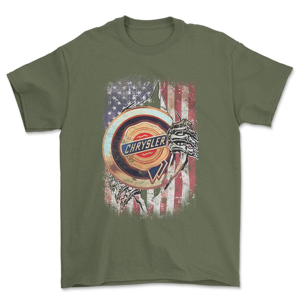 Chrysler US Flag Unisex T-Shirt , Bomuld-Beklædning-Chrysler-Grøn Militær-S-Forside-Garage Culture Shop- garage - man cave - merchandise
