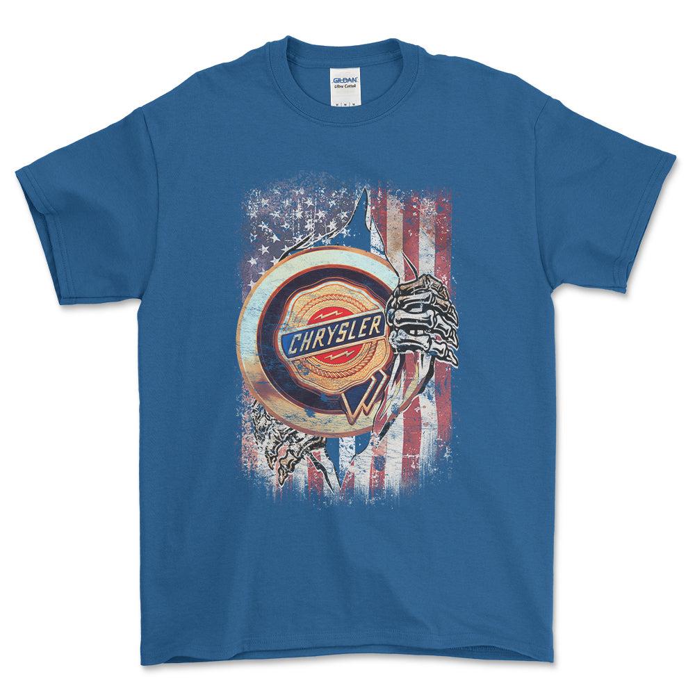 Chrysler US Flag Unisex T-Shirt , Bomuld-Beklædning-Chrysler-Blå Royal-S-Forside-Garage Culture Shop- garage - man cave - merchandise