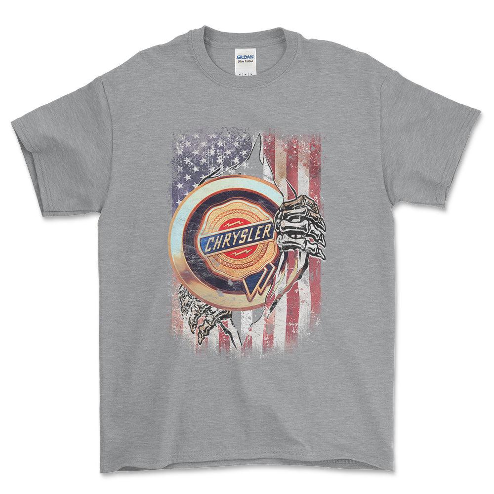Chrysler US Flag Unisex T-Shirt , Bomuld-Beklædning-Chrysler-Grå Sport-S-Forside-Garage Culture Shop- garage - man cave - merchandise