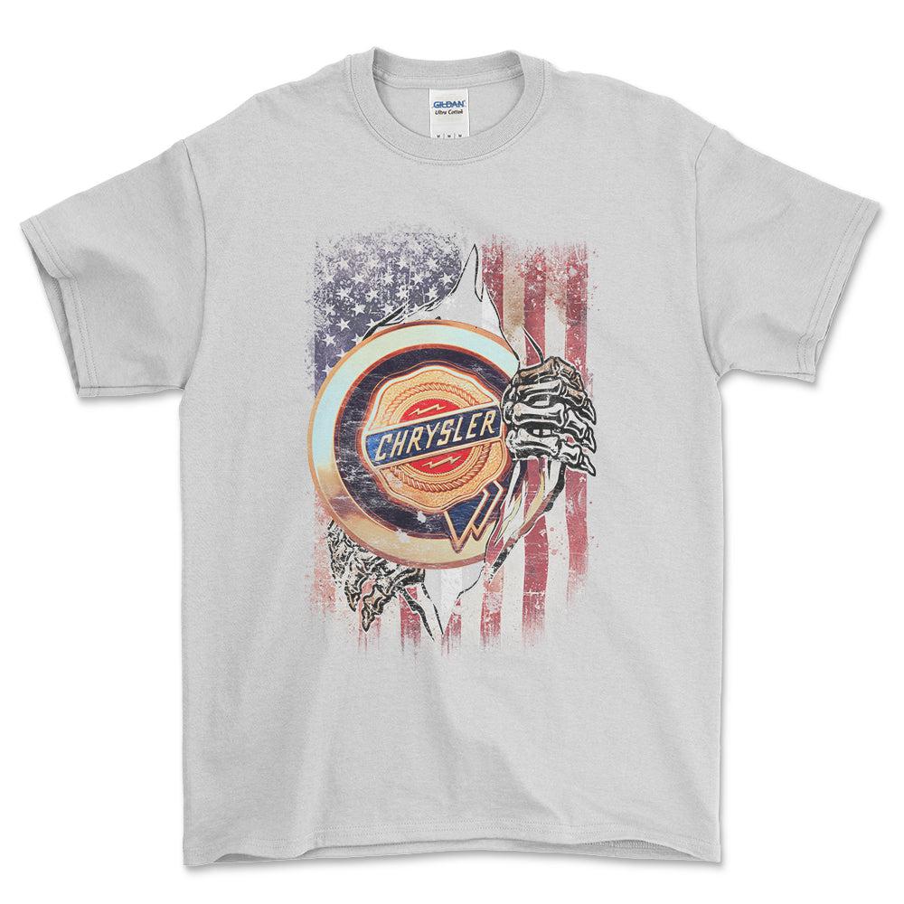 Chrysler US Flag Unisex T-Shirt , Bomuld-Beklædning-Chrysler-Hvid-S-Forside-Garage Culture Shop- garage - man cave - merchandise