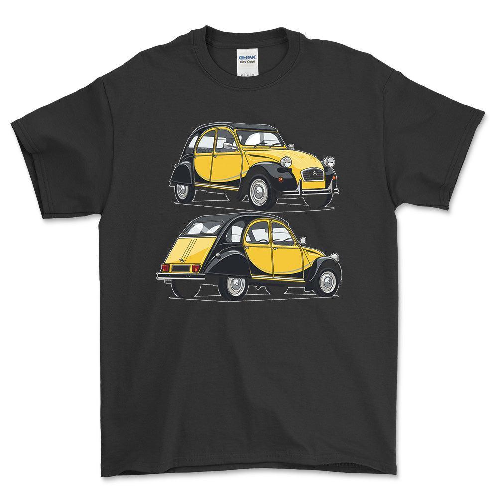 Citroën 2CV6 Charleston 1985 - Unisex T-Shirt-Beklædning-Citroen-Sort-S-Forside-Garage Culture Shop- garage - man cave - merchandise