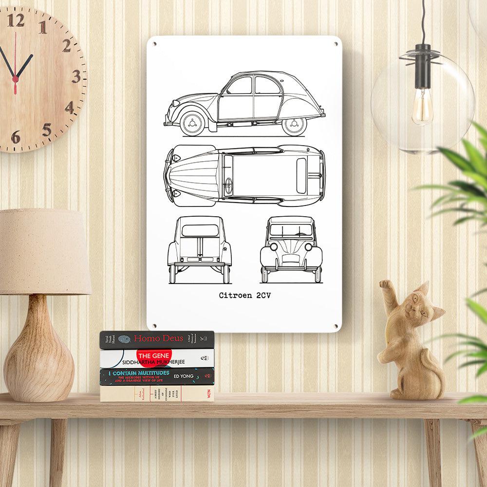 Citroen 2Cv Blueprint Skilte, Musemåtte, Dørmåtte-Blueprint-Citroen-Garage Culture Shop- garage - man cave - merchandise