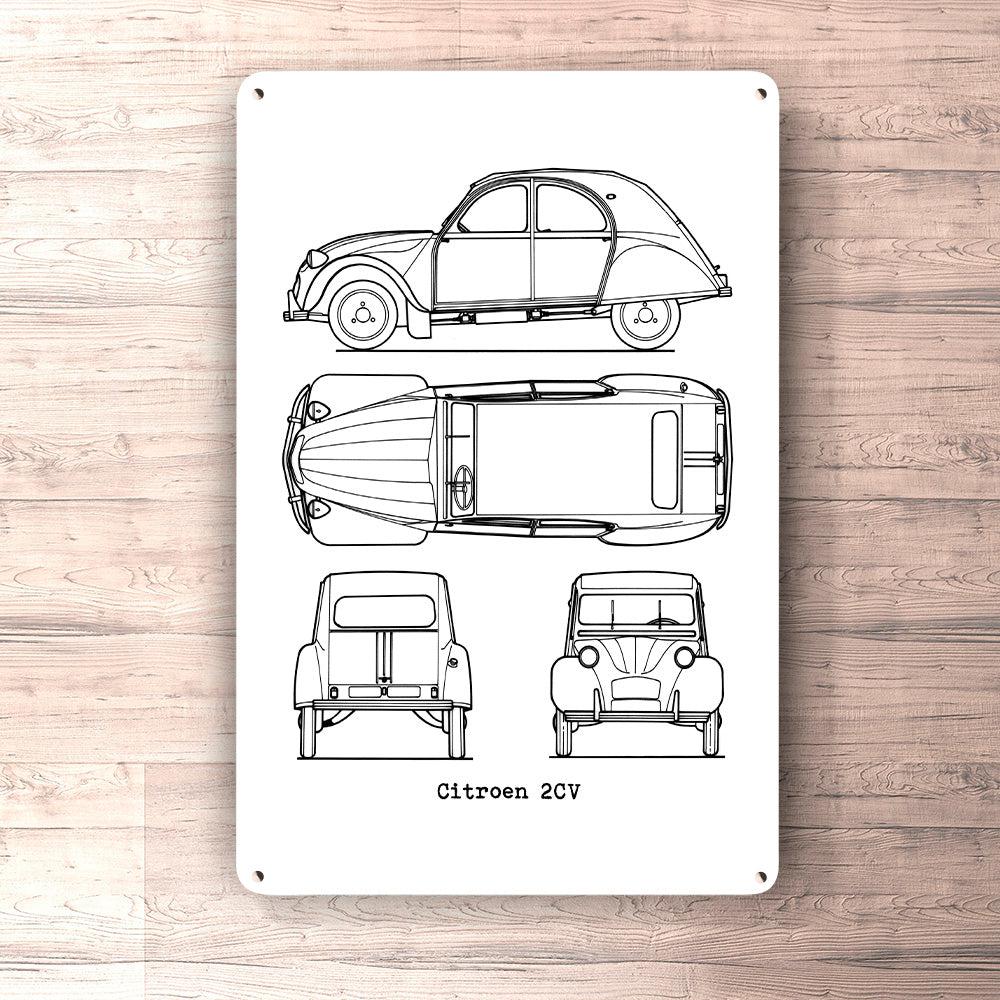 Citroen 2Cv Blueprint Skilte, Musemåtte, Dørmåtte-Blueprint-Citroen-Garage Culture Shop- garage - man cave - merchandise